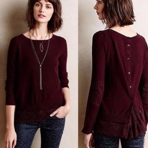 Anthropologie Burgandy Lace Back Sweater